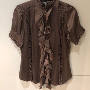 Silk short sleeve blouse in taupe color